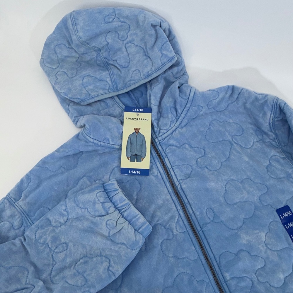 Lucky Brand Kids Blue Cloud Quilted Full Zip Hoodie Jacket Size L 14/16 NEW